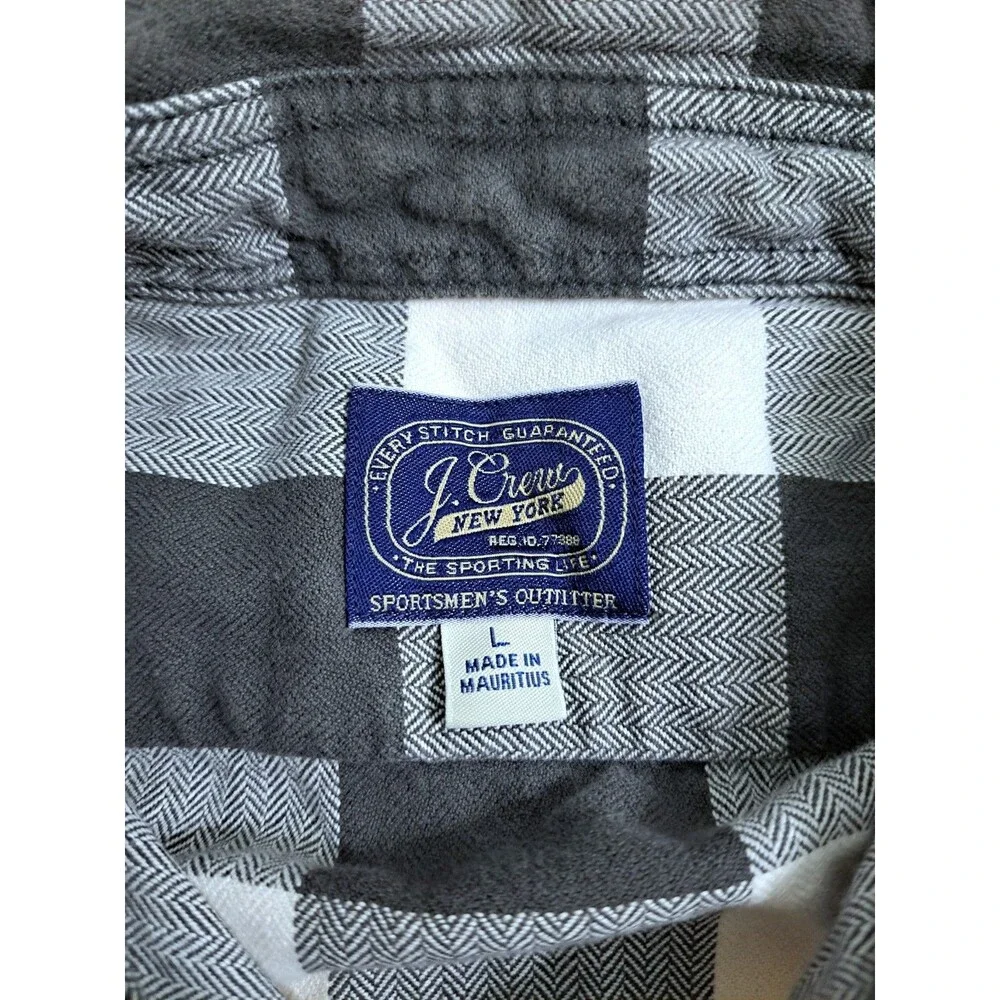 J Crew Flannel Shirt Mens Large Plaid Grey Check 90s Y2K Sportsmen Buttons